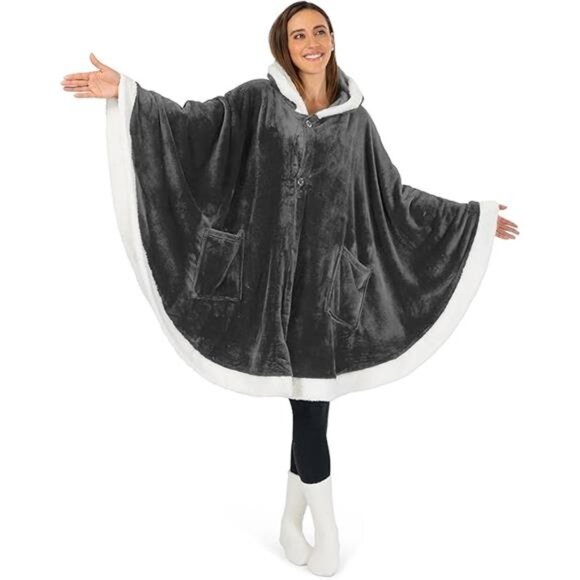 Wearable Blanket for Adult Women,Cozy Plush Fleece Blanket Poncho Cape with Hood - Picture 1 of 7